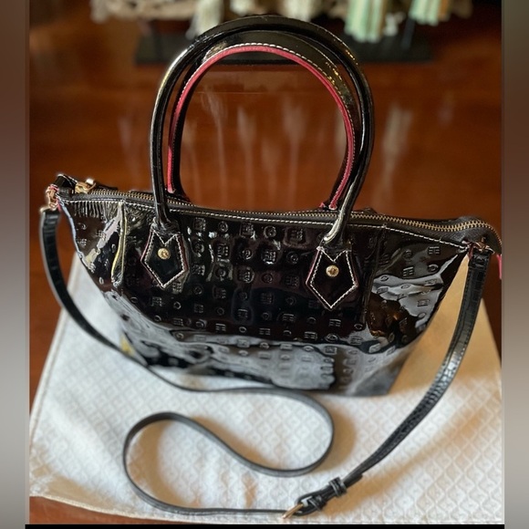 “ARCADIA” 🇮🇹 BLACK EMBOSSED PATENT LEATHER BAG - Picture 6 of 11